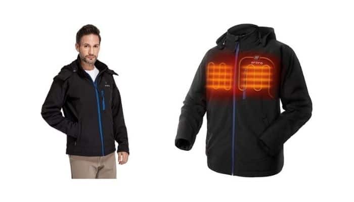 mens Soft Shell Heated Jacket with Detachable Hood and Battery Pack By ORORO | best travel hoodie 