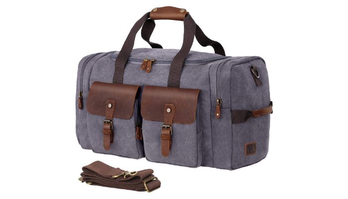 Leather Canvas Travel Overnight Carry on Bag with Shoes Compartment Grey By WOWBOX | Best Duffel Bags For Travel | best leather duffel bags for travel 